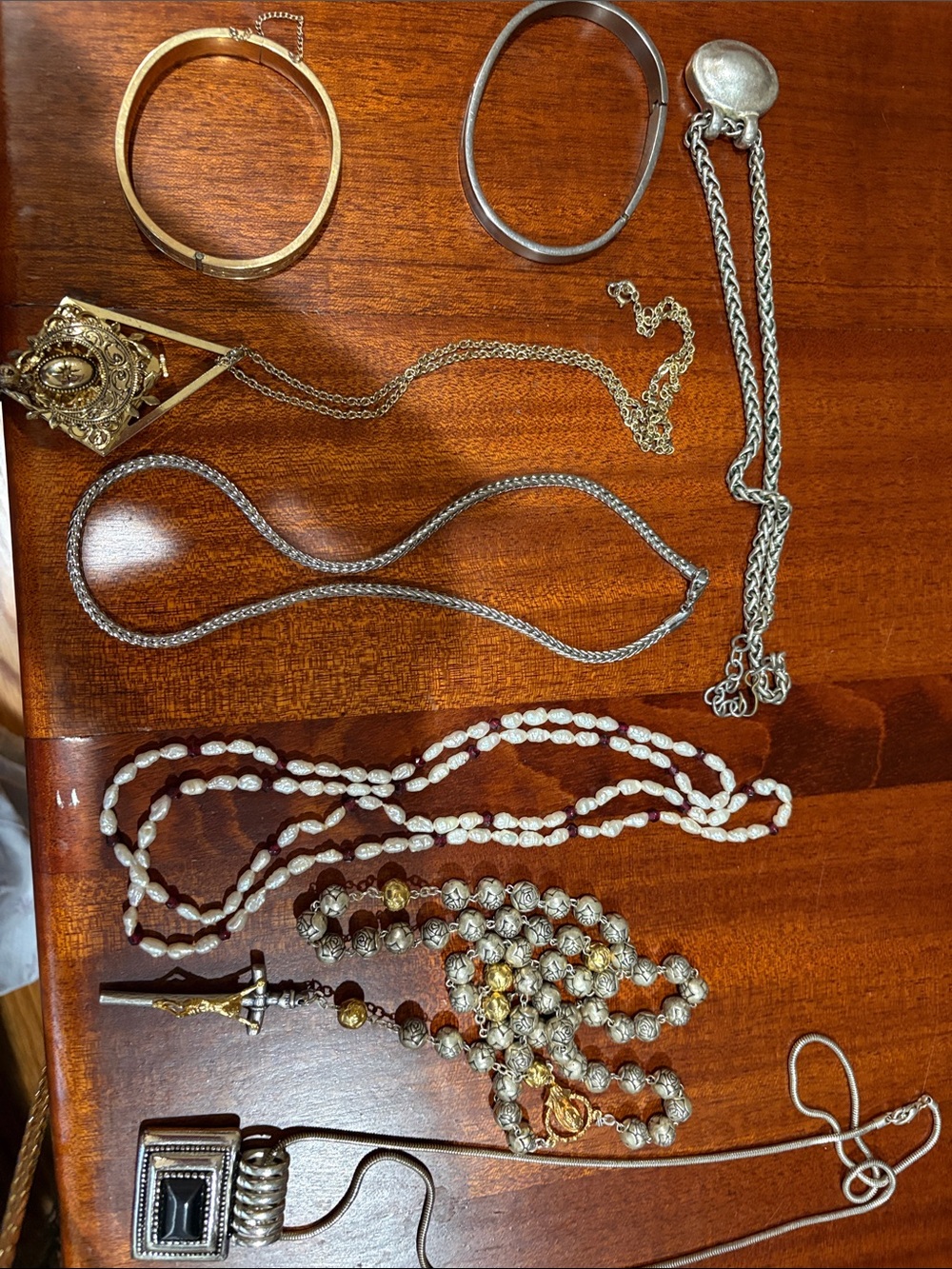Mixed Metal and Pearl Women's Necklace Collection - Silver & Gold Tones
